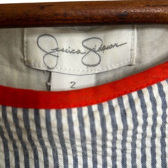 Jessica Simpson Striped Seersucker Sleeveless A Line Dress Gray White Red Size 2 - Picture 6 of 8